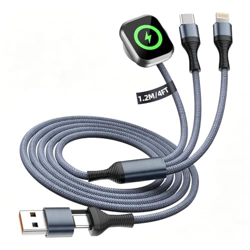Cruise Essentials 2026, 3 in 2 Multi Charging Cable for iPhone Watch Charger/iPhone 17/IP, iWatch Charger, Travel Camping Essentials Compatible with iWatch 11-2/Ultra/iPhone 17-8,Car (4FT, Gray) - Image 1