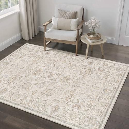 HUGEAR 3x5 Machine Washable Area Rugs Vintage Grey - Neutral Non Slip Stain Resistant Low Pile Aesthetic Throw Carpet Kids & Pet Friendly for Living Room Kitchen Dining Room Laundry - Thumbnail 2