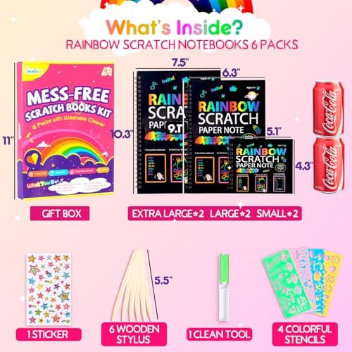 JMMICO 6 Packs Rainbow Scratch Notebook, Goodie Bags Stuffers for Kid, Scratch Art for Kids with Reusable Cleaner Tool, Arts and Crafts for Kids 4-8-12, Gifts for 4 5 6 7 8 9 Year Old Girl Boy - Thumbnail 2