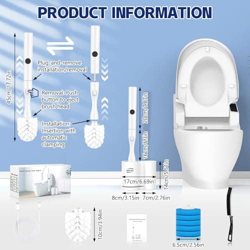Electric Toilet Brush and Holder Set, Electric Toilet Bowl Brush, Toilet Brush Cleaner Set with 5 Refills Disposable Cleaner Brush, Floor Standing, Wall Mounted Without Drilling, Rechargeable, White - Thumbnail 2