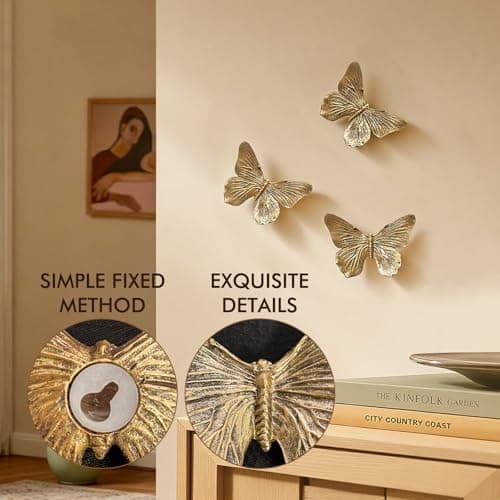 GUSFREUD 3D Butterfly Wall Decor Set – Resin Wall Decorations for Living Room, Bedroom, Garden, Yard, Outdoor and Gallery Walls - Antique Copper - Set of 3 - Thumbnail 4