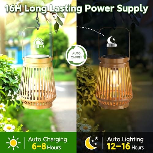 Solar Lanterns Outdoor Waterproof Brighter Up to 12 Hrs Outdoor Hanging Solar Lights, Retro Metal Outside Lanterns Auto On/Off, Solar Powered Lanterns Lighting LED for Garden Patio Yard Decor 2 Pack - Thumbnail 5