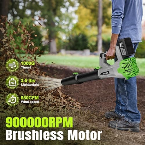 Leaf Blower Cordless,Electric Leaf Blower with 2 4.0Ah Battery Powered and Fast Charger, Cordless Blowers for Lawn Care and Car Dust Snow Blower,6 Speed Control,Grey - Thumbnail 2