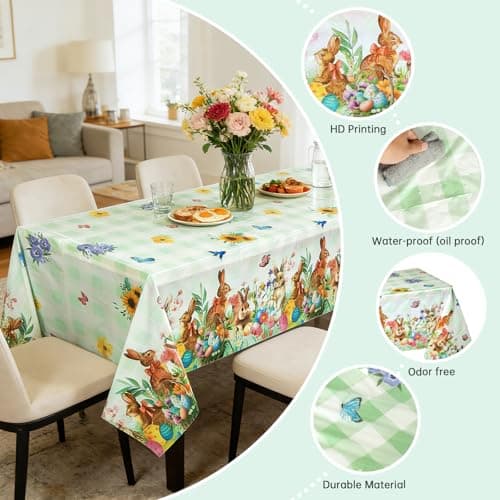 Accevo Easter Tablecloth 54 x 108 Inch Rectangle,2 Pack Easter Decorations, Disposable Plastic,Easter Bunny Table Cloth for Dining Room Spring Oblong Tablecloth Indoor Decor Party - Thumbnail 3