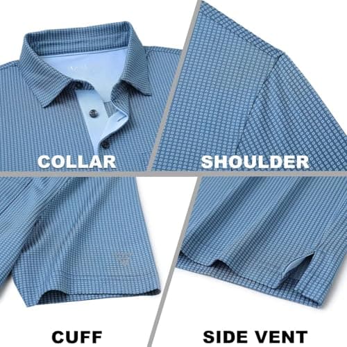M MAELREG Golf Shirts for Men Dry Fit Short Sleeve Casual Collared Pocket Moisture Wicking Men's Polo Shirts Blue Denim - Thumbnail 5