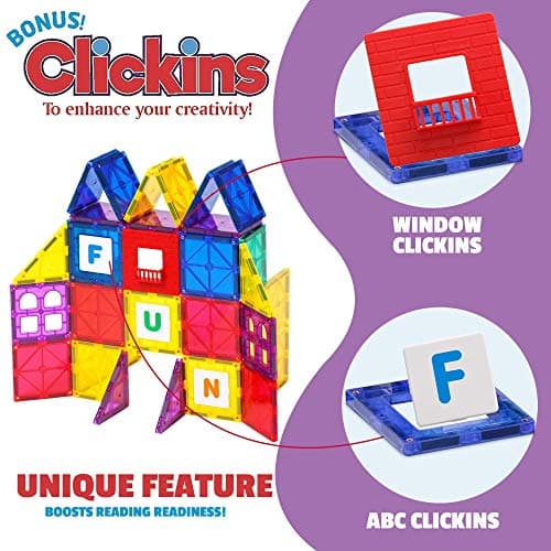 Playmags 150-Piece Magnetic Tiles Building Set – 3D Magnet Building Blocks Creative Imagination, Inspirational, Educational STEM Toys for Kids with 1 Car - Thumbnail 4