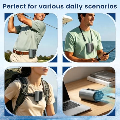 Portable Waist Fan Clip on with Ice Cooler, 14000RPM Strong Airflow Rechargeable Neck Fan, Mini Fan Hands-Free with 5 Speeds & 26H Working Time for Outdoor, Indoor, Jobsite, Camping, Black Grey - Thumbnail 6