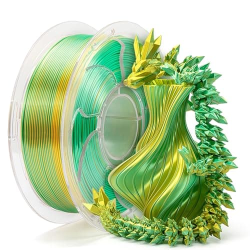 1.75mm PLA Filament Silk Dual Bi Color Gold Green, Coextrusion 3D Printer Filament with Shiny Silk Rainbow Color, 1kg (2.2lbs) Spool Neatly Wound Smooth Color Transition 3D Printing Filament