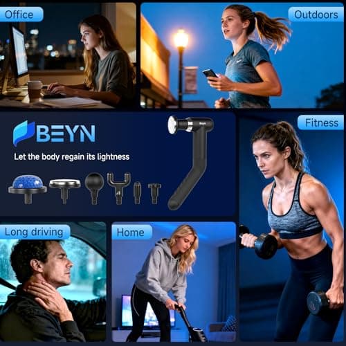 Beyn Hot & Cold Therapy Massage Gun with Detachable Long Handle - Deep Tissue Percussion Massager for Back Pain Relief, 6 Speeds & 6 Heads, LCD Display, USB-C Rechargeable, Quiet Muscle Massager - Thumbnail 5