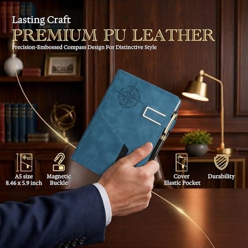 Lined Notebook Journal for Men Women, College Ruled Notebook, Hardcover Leather Journal with Pen & Gift Box, 256 Pages Thick Daily Diary, Professional Notebooks for Work, School, Business, Writing, A5 - Thumbnail 4