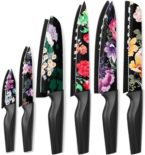 Astercook Knife Set, 12-Piece Flower Kitchen Knives Sets with Blade Guards, Dishwasher Safe, German High Carbon Stainless Steel, Perfect Gifts for Kitchen - Image 1