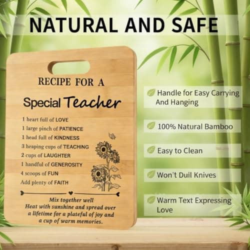 Gifts for Teacher Appreciation Gift Ideas, Recipe Cutting Board for Teacher Thank You Gift from Students, Best Gifts for Teachers Gifts Teachers Retirement Day Gift Bamboo Cutting Board Kitchen Decor - Thumbnail 2