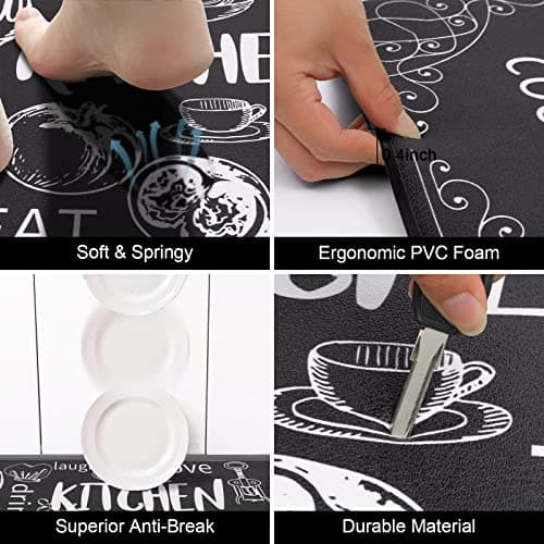 HEBE Kitchen Rugs Set of 2, Cushioned Anti Fatigue Kitchen Mats for Floor, Non Slip Waterproof Comfort Standing Desk Mat Carpet for Sink, Stove, Laundry Room, Black - Thumbnail 3