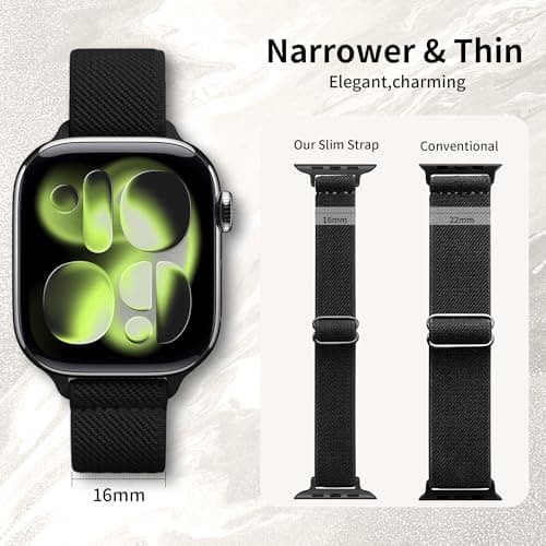 6 Pack Slim Stretchy Bands Compatible with Apple Watch Band 40mm 41mm 42mm 38mm 44mm 45mm 46mm 49mm Women Men, Soft Fashion Nylon Braided Elastic Strap for iWatch Series 11 10 SE 9 8 7 6 5 4 3 2 1 Ultra 2 (6p01, 38MM/40MM/41MM/42MM(Series 11 10)) - Thumbnail 2