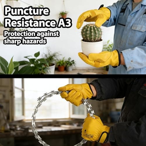 Schwer ANSI A9 Cut Resistant Leather Work Gloves, PM3401 Cut Proof Gloves, Reinforced Fingertips & Palm Cowhide Work Gloves for Construction, Welding, Metalwork, Woodwork & Outdoor Gardening Work, M - Thumbnail 4
