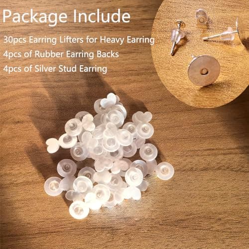 Earring Backs for Heavy Earring Support Backs 30Pcs +4Pcs Ear Studs Round Sliver and Rubber Earring Lifters for Droopy Ears Clear Earring Backs Replacements for Jewelry Bullet Earrings Back for Studs - Thumbnail 3