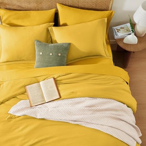 WRENSONGE King Size Comforter Set- 7 Pieces Soft Yellow Bed in a Bag with Fitted Sheet, Flat Sheet 2 Pillow Shams, and 2 Pillowcases- King Bedding Set for All Season - Thumbnail 6