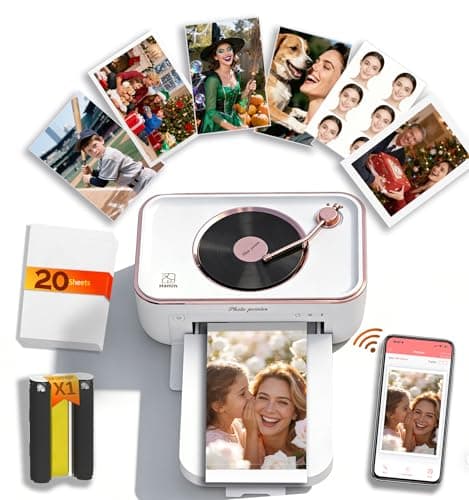 4x6 Photo Printer, Phone Printer with 20 Sheets & 1 Cartridge, AR Video Printing, Wi-Fi Connection, Bluetooth Speaker, Portable Instant Picture Printers for iPhone Android Gift Home Use, CP6000White
