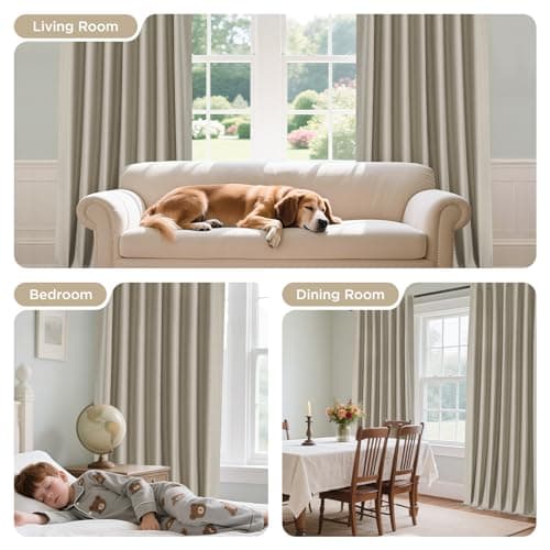 Joydeco Black Out Curtains 72 Inch Long - 100% Blackout Living Room Curtain 2 Panels, Rod Pocket & Back Tabs Thermal Insulated Window Drapes for Bedroom (Linen,52" Wx72 L) - Thumbnail 2