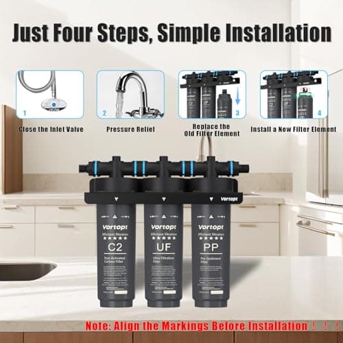 Vortopt F02-C2/UF/PP Under-Sink & Countertop Filtration,NSF Certificated Under Sink Filter System,with Flow Rate of 0.53 GPM,Easy Installation,Black. - Thumbnail 6