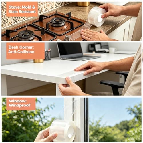 PackYard Transparent Window Weather Sealing Tape 3 Inch x 33 FT Weather Stripping Residue-Free Clear Window Insulation Caulk Tape for Shower Glass Gaps and Clear Doors Windows Windproof - Thumbnail 5