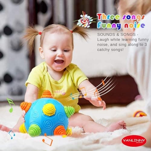 VANLINNY Crawling Baby Toy-Infant Tummy Time Toys 12-36 Mths, Interactive Toddlers Musical Ball, Bumble Ball for Babies 3-6 6-12, Sensory Toy for Development, Learning 1st Birthday Gift for Girls Boys - Thumbnail 4