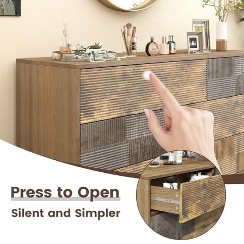 Hadulcet Fluted 6 Drawer Dresser for Bedroom, Modern Chest of Drawers with Push to Open Storage Organizer for Closet, 47” Handleless Wood Dresser TV Stand for Living Room, Entryway Nursery, Dark Wood - Thumbnail 6