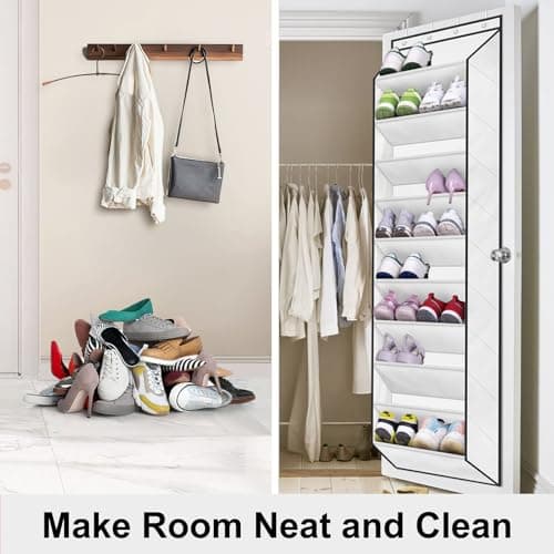 SLEEPING LAMB Over The Door Shoe Organizer for Closet with Large Deep Pockets, Narrow Shoe Rack for Door Hanging Boots Storage, White - Thumbnail 6