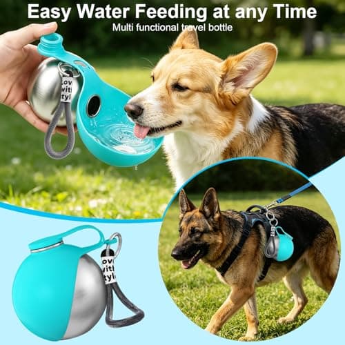 2 in 1 Dog Water Bottle with Bowl, 10oz Stainless Steel Travel Pet Water Dispenser, No-Spill Leak-Proof Design with Silicone Bowl, Compact Pet Drinking Bowl for Puppies Outdoor (Blue) - Thumbnail 2
