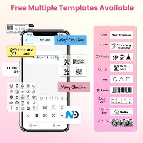 HKHKPI Label Maker Machine with Tape, Small Portable Bluetooth Label Printer, Handheld Mini Labeler for Home, Kitchen, Office, Waterproof Label Makers for Labeling, Gift, Kids School Items, Pink - Thumbnail 5