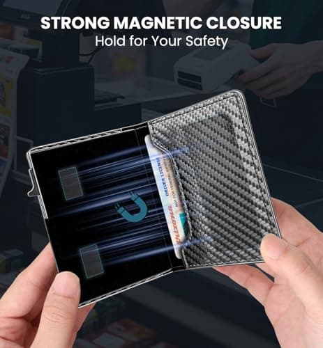 Wallet for Men with Pop Up Card Holder, Smart RFID Blocking Air-Tag Mens Wallets, Slim Minimalist Metal Credit Card Case Front Pocket with ID Holder Money Clip, 1-7 Cards Capacity, Carbon Fiber Black - Thumbnail 5