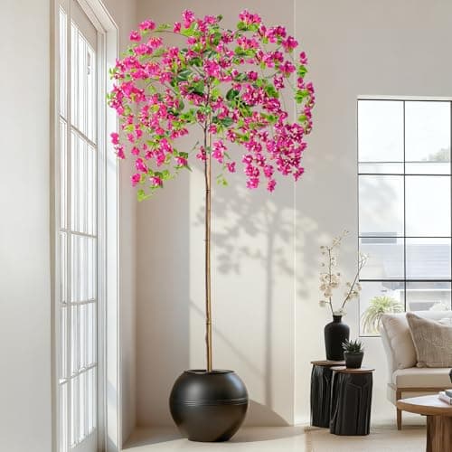 Erimda 7.2FT Artificial Bougainvillea Tree Artificial Tree Tall Potted Fake Bougainvillea Trees for Outdoor Indoor Lifelike Potted Faux Plants with Wood Trunk and Flowers Office Wedding Home Decor - Thumbnail 2