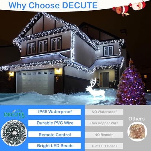 Decute 300LED Christmas String Lights Outdoor Waterproof 105FT UL Certified with End-to-End Plug 8 Modes, Cool White Indoor Starry Fairy Lights for Christmas Tree Patio Garden Wedding Party Decor - Thumbnail 5