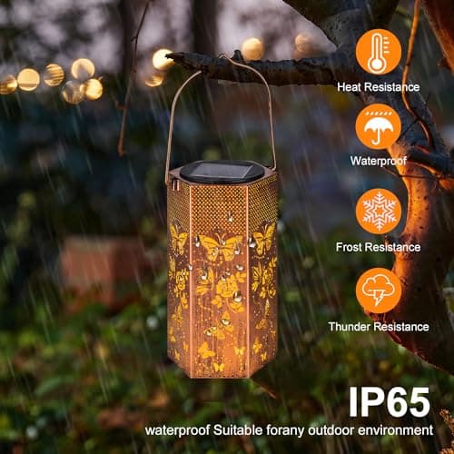 Mothers Day Gifts for Mom Grandma - Birthday Gifts for Women, 2 Pack Butterfly Solar Lanterns Outdoor Waterproof, Butterflies Solar Lights Outdoor Hanging Garden Decor for Outside - Thumbnail 4