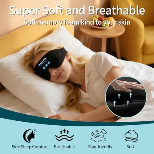 Dehailey Sleep Headphones, 3D Sleep Mask with Bluetooth Headphones, 100% Light Blocking Music Eye Mask, Sleeping Headphones for Side Sleepers Sleeping Mask Thin Stereo Speakers Perfect for Sleeping - Thumbnail 3