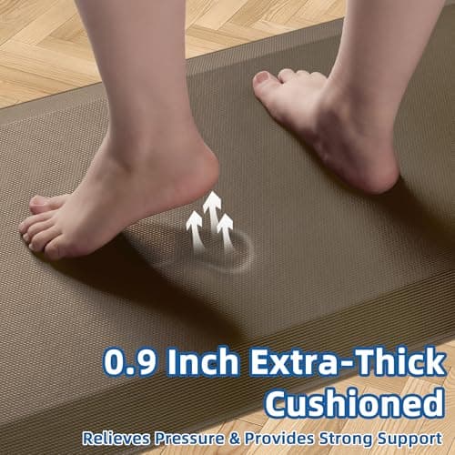 Anti Fatigue Kitchen Mats for Floor, Brown 9/10 Extra Thick Cushioned Standing Desk Mat, Comfort Memory Foam Ergonomic Kitchen Rugs and Mats Non-Slip Waterproof for Office, Kitchen, Sink, 20" x 32" - Thumbnail 3