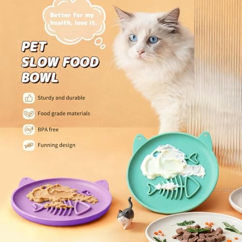Zonopy Slow Feeder Cat Bowl, 2 PCS Silicone Bowl, Cat Slow Feeder, Ideal for Dry and Wet Food, Easy to Clean, Interactive Puzzle Toy for Pets Food Training, Keeps Cats Busy, 6.69" W*0.65" H - Thumbnail 2