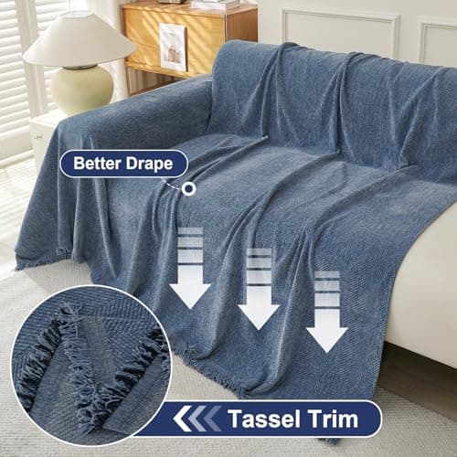 OstepDecor Sectional Couch Covers 2 Pieces, L Shaped Couch Cover Blanket, Sectional Sofa Cover Washable, Chaise Lounge Sofa Slipcovers Pet Furniture Protector for Dogs (71"x118"+71"x118", Blue) - Thumbnail 5