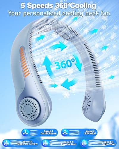 Portable Neck Fan - Rechargeable Personal Fan with Neck Support, 5000mAh, 5-Speed Quiet, Lightweight Long Lasting Bladeless Fan, Wearable Cooling Fan for Hot Flashes, Travel, Gifts for Men Women - Thumbnail 4