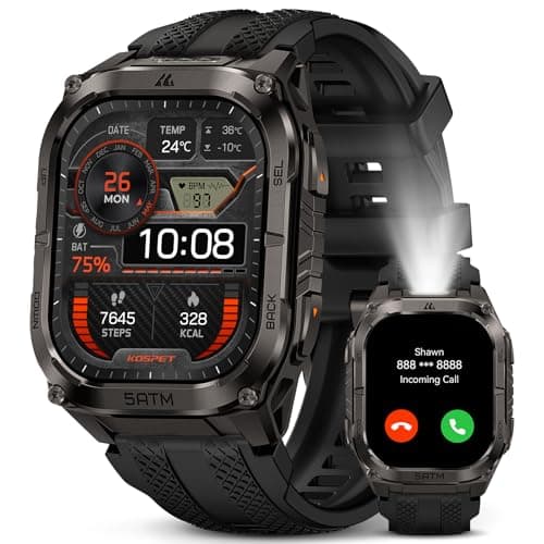 KOSPET Tank M4C Outdoor Smart Watch with GPS, 1.96" AMOLED Display, Built-in LED Flashlight & Walkie-Talkie, Long Battery Life, 50m Waterproof, Bluetooth Calls, 24/7 Heart Rate/Sleep Monitor - Image 1