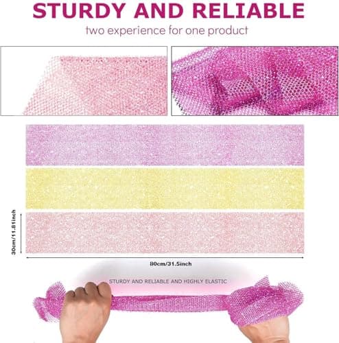 3 Piece Bright Style African exfoliating net Exfoliating Shower Set Long Bath Sponges for Smooth, Refreshed Skin, The Exterior Gleams - Ideal for Daily Use (Bright Yellow, Pink, Purple) - Thumbnail 3