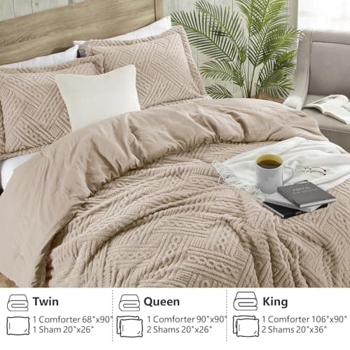 Homelike Moment Fluffy King Size Comforter Set - Beige Fleece Warm Marshmallow Comforter for Winter, Luxury Fuzzy Sherpa King Bed Set 3 Piece - Thumbnail 6