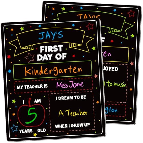 First and Last Day of School Sign, 10 X 12 in Paper Back to School Board, Reversable and Erasable First Day of Class Board, Double Sided Chalkboard for Kindergarten Pre-K Memories and Milestones