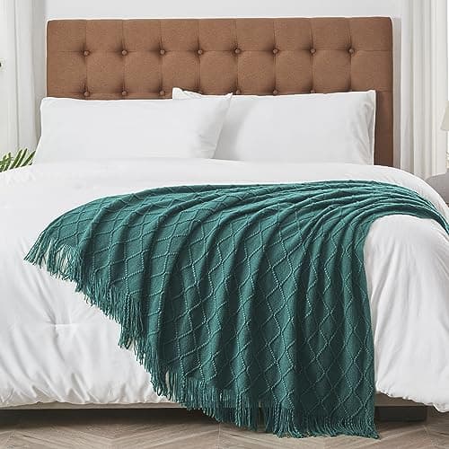 inhand Knitted Throw Blankets for Couch and Bed, Soft Cozy Knit Blanket with Tassel, Blue Lightweight Decorative Blankets and Throws, Farmhouse Warm Woven Blanket for Men and Women, 50"x60" - Thumbnail 3