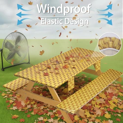 memKiya Fitted Picnic Table Cover with Chair Covers Elastic Water Resistant Camping Tablecloth for 6 Foot Rectangle Tables Garden Patio Outdoor Organization Road Trip Hiking Motorhome Essential Gift - Thumbnail 4