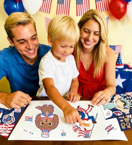 4th of July Outfits for Women - 24Pcs Patriotic Stickers, Make-a-face Stickers,Fourth of July Decorations Accessories Party Favors Supplies for Memorial Day Classroom DIY Crafts Party Decorations - Thumbnail 5