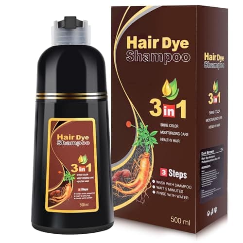 IIIMEIDU Dark Brown Hair Dye Shampoo 3 in 1 for Gray Hair, Semi Permanent Hair Color Shampoo Hair Dye for Women Men, Grey Coverage 500ml