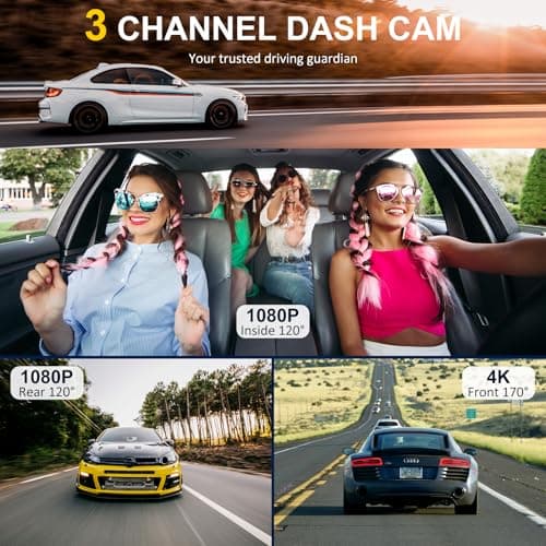 4K Dash Cam Front and Rear Inside,3.16" IPS,3 Channel Dash Cam for Car with 5G WiFi,Free 64GB Card,170° Wide Angle,Loop Recording,G-Sensor,WDR,Night Vision,Time-Lapse,24H Parking Monitor - Thumbnail 3