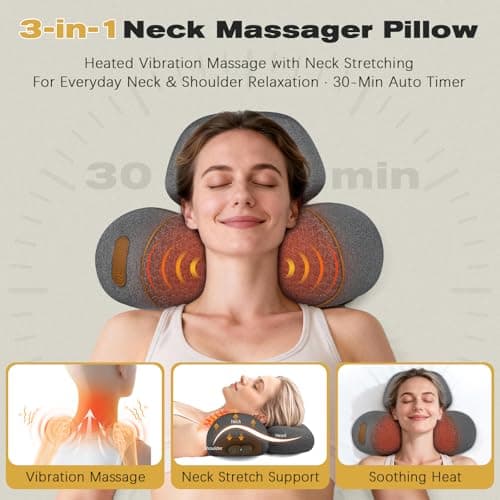 3-in-1 Neck Massager Pillow for Pain Relief, Neck Massager with Heat and Cervical Traction, Deep Tissue Massage Pillow for Shoulder & Back Comfort, Ergonomic Design for Men and Women (Deep Gray) - Thumbnail 4