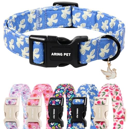 ARING PET Peace Dove Dog Collar, Cute Blue White Bird of Peace Pigeon Pet Collars for Puppy Small Medium Large Boy Girl Dogs-S, for Daily Outdoor Walking Training - Image 1